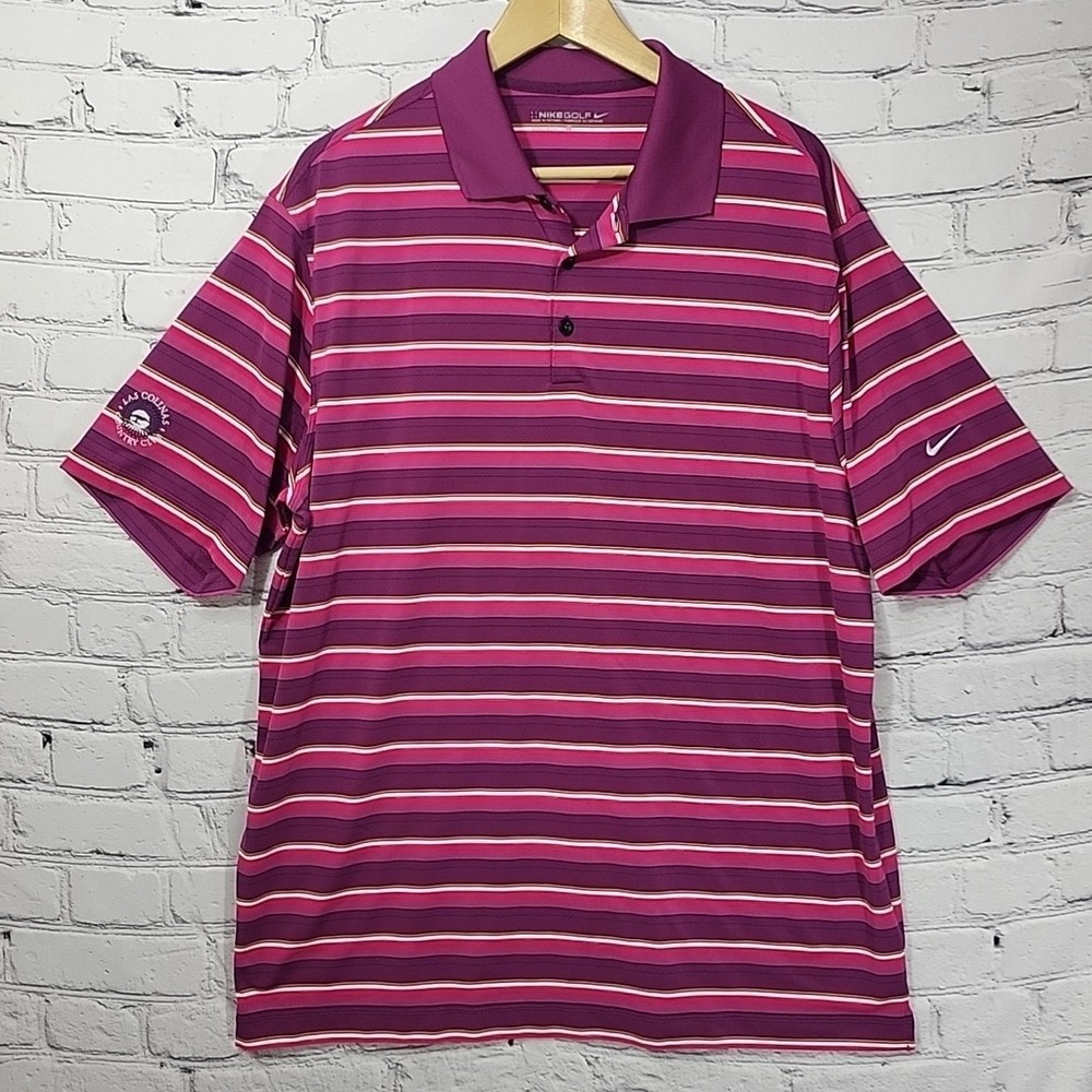Nike Golf Dri-Fit Polo Shirt Mens L Purple Pink Striped Cool Quick-Dry